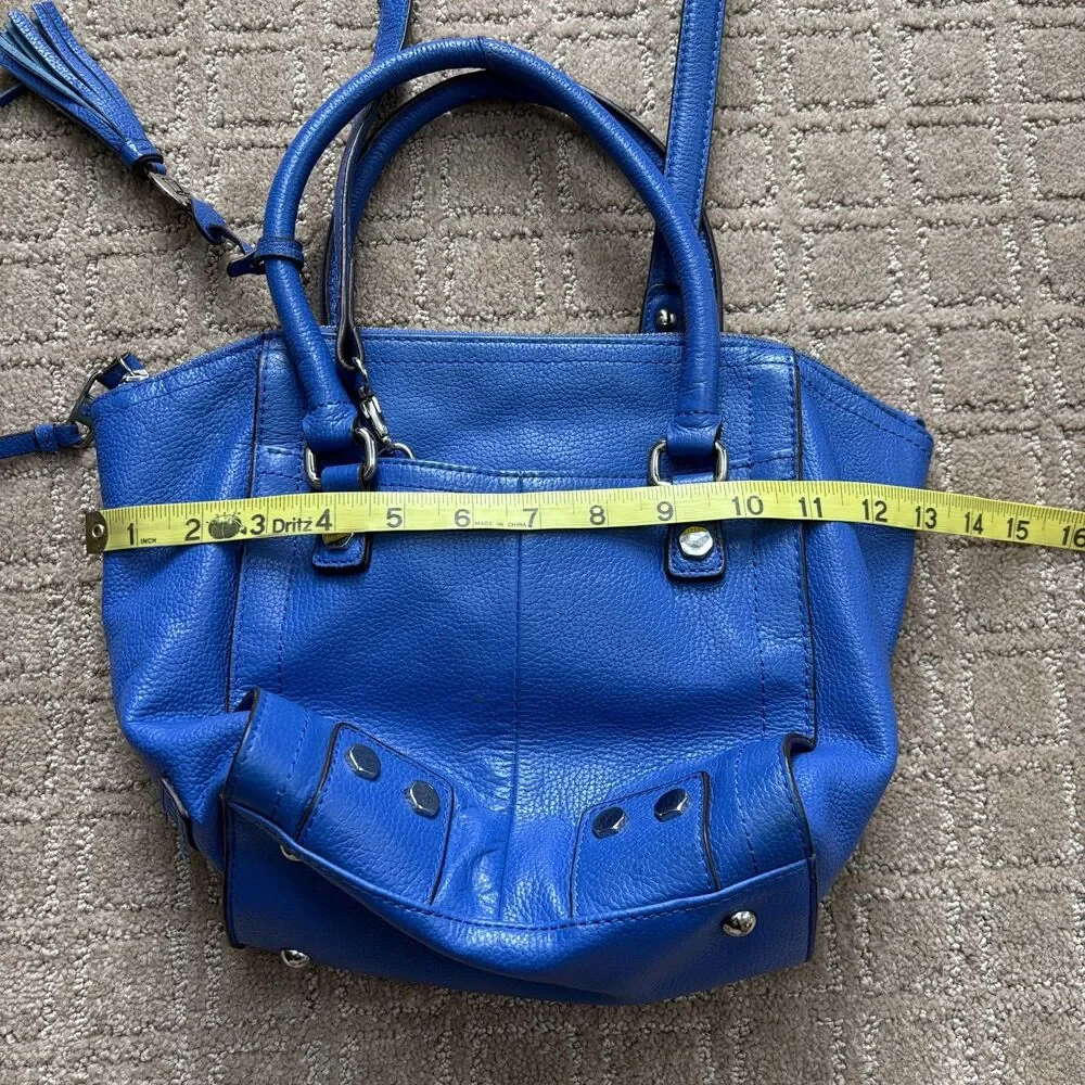 Tignanello Pebbled Leather Blue Satchel Shoulder Bag Crossbody Casual Medium